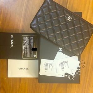 Chanel Quilted Black Caviar Small O Case Pouch
